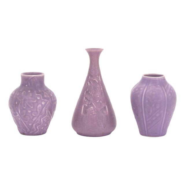 Collection of Three Rookwood Pottery Art Deco Purple Matte Glazed Ceramic Vases For Sale
