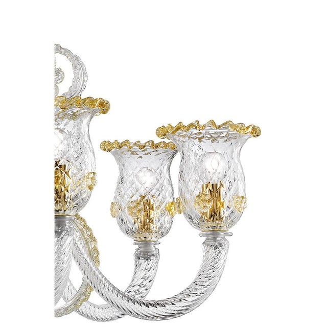 Contemporary Ornate Murano Glass Chandelier with Refined Gold Trimming by Simoeng For Sale - Image 3 of 9