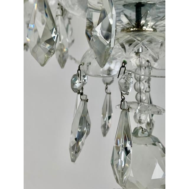 Glass Six Arm Chechoslovakian Heavy Lead Crystal Chandelier, Unmarked For Sale - Image 7 of 11