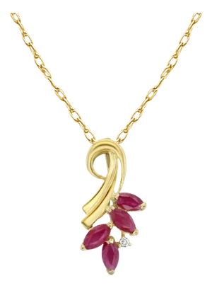 Vintage Marquise Ruby Necklace with Diamond Accent 16"
