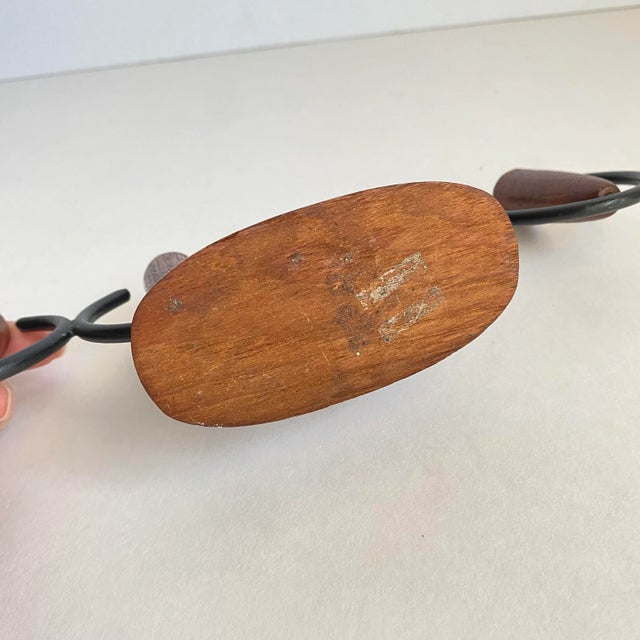 Mid Century Danish Modern 1960s Candelabra Candle Stick Holder Luthje Teak & Black Metal For Sale - Image 6 of 7