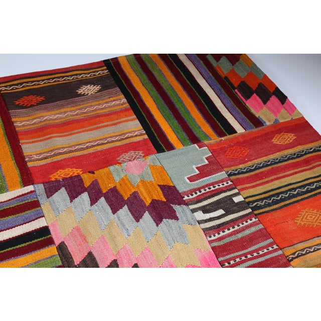 Red Mid 20th Century Designer Patchwork Rug Crafted From Authentic Anatolian Kilims -5' 7'' X 9' 10'' For Sale - Image 8 of 11
