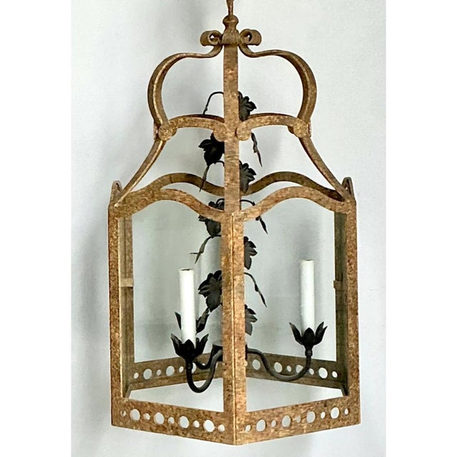 Vintage Iron and Glass Ivy Lantern For Sale In West Palm - Image 6 of 12