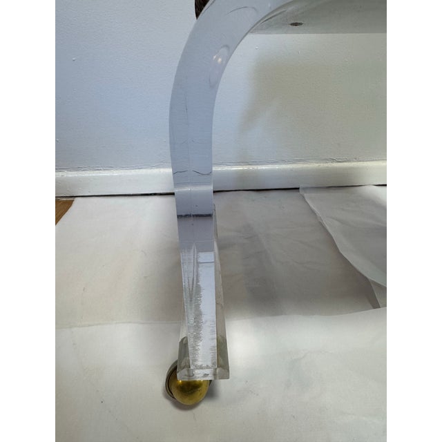 Vintage Lucite Stool With Leopard Print Upholstery & Brass Casters For Sale - Image 9 of 10