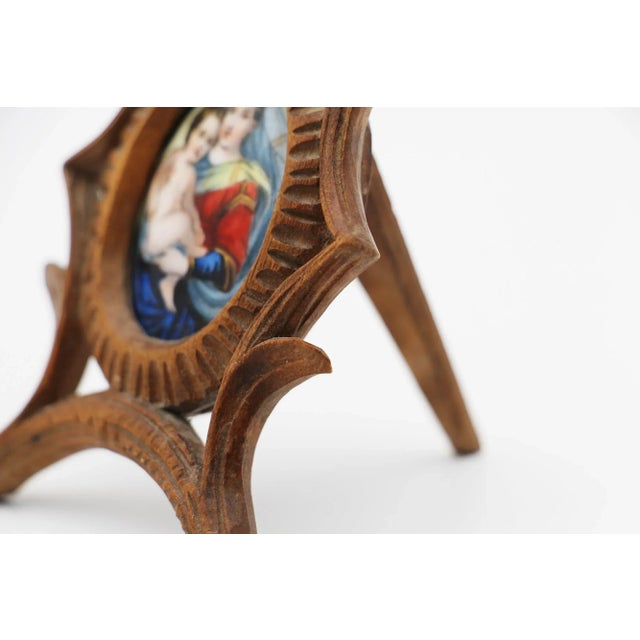 19th Century Madonna and Child, Small Porcelain Plaque, Wooden Frame, Germany For Sale - Image 11 of 13