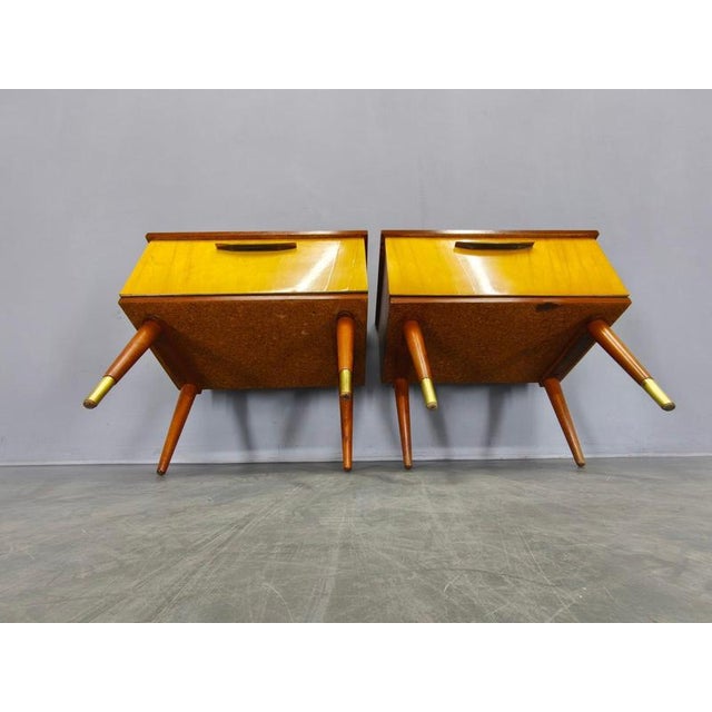 Mid-Century Modern Czech Nightstands with Glass Tops, 1960s, Set of 2 For Sale - Image 17 of 18