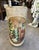 Up for consideration is a beautiful vintage large ceramic Mediterranean style umbrella stand with olive and wine accents....