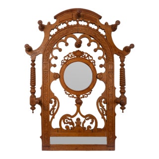 Victorian Era Eastlake-Style Hall Mirror W/ Coat Hooks For Sale