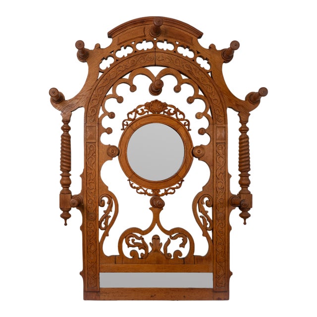 Victorian Era Eastlake-Style Hall Mirror W/ Coat Hooks For Sale