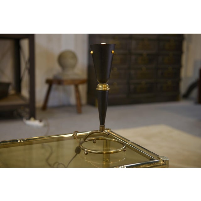 Black Brass and Black Lacquered Metal Lamp, 1960s For Sale - Image 8 of 9