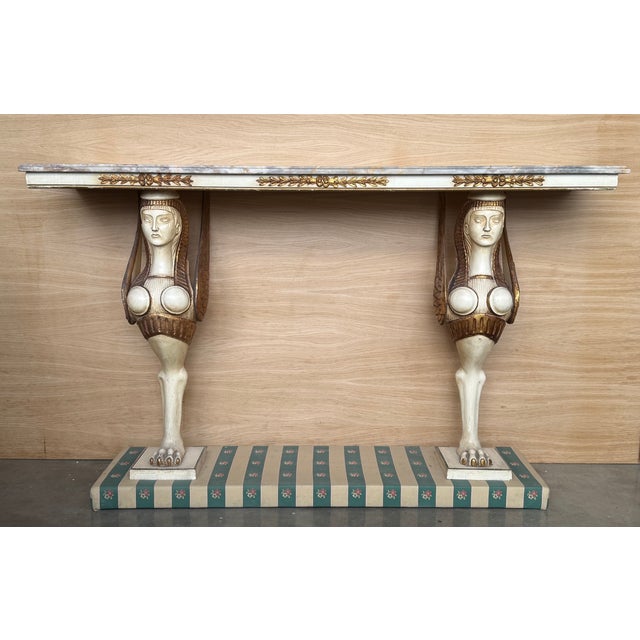 Traditional 20th Century Swedish Empire Console in Carved, Polychrome and Gilded Wood For Sale - Image 3 of 11
