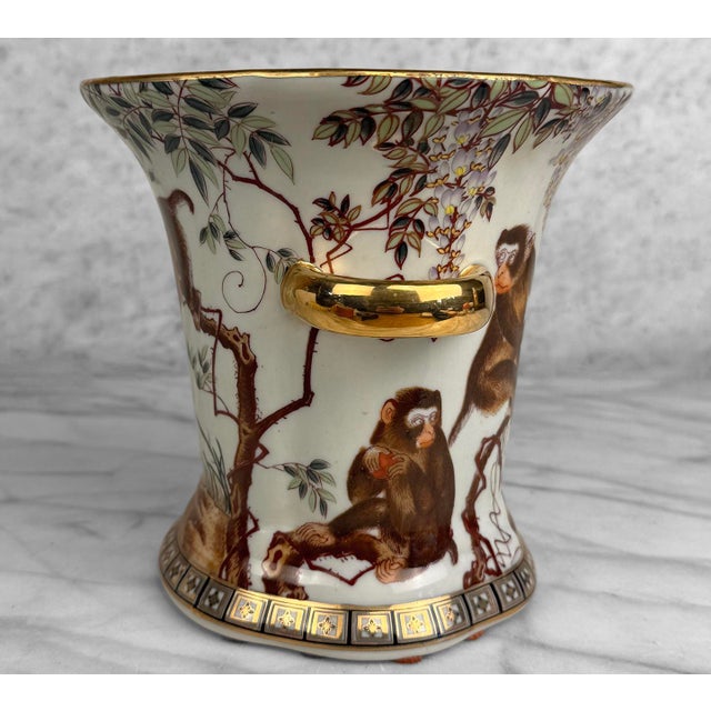 Vintage Chinese Chinoiserie Monkey Porcelain Planter Pot For Sale - Image 4 of 11