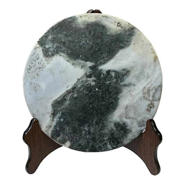 Chinese Natural Dream Stone Round White Fengshui Plaque Display For Sale