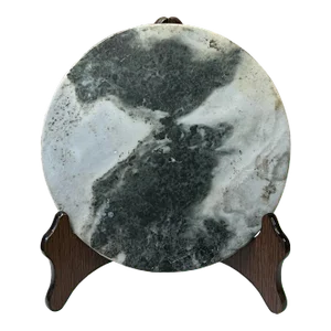 Chinese Natural Dream Stone Round White Fengshui Plaque Display