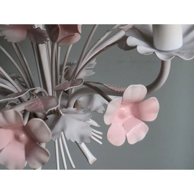 Vintage Italian Toleware Chandelier with Floral Motifs, 1960s For Sale - Image 6 of 11