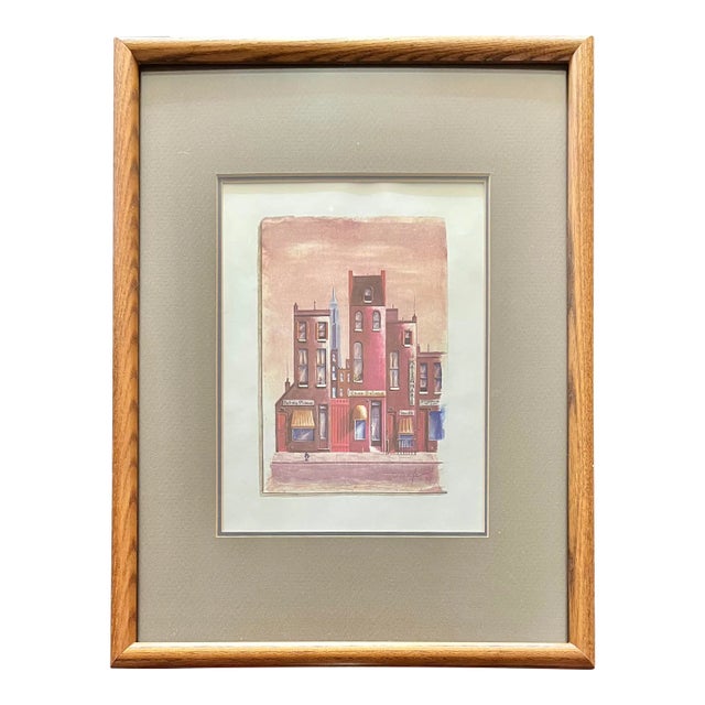 Cityscape Street Scene Illustration of Vintage Buildings For Sale