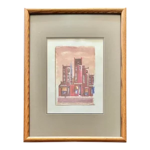 Cityscape Street Scene Illustration of Vintage Buildings
