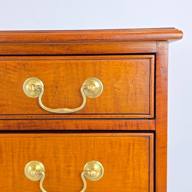 Wood Vintage "Banks, Coldstone Co." Georgian Style Tiger-Wood Chest of Drawers For Sale - Image 7 of 10