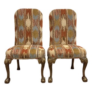 Pair of Antique George II Style Chippendale Side Chairs With Gold Encrusted Knees. For Sale