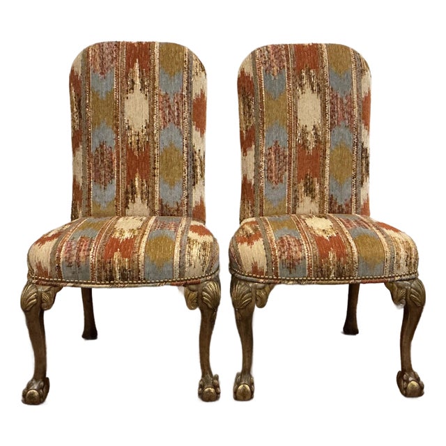 Pair of Antique George II Style Chippendale Side Chairs With Gold Encrusted Knees. For Sale