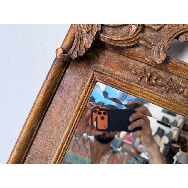 1980s Vintage Italian LaBarge Carved Wood Wall Mirror With Beveled Glass For Sale - Image 5 of 12