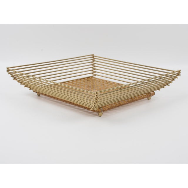 Italian Lucite, Rattan and Brass Barware Serving Tray, circa 1970 For Sale - Image 10 of 10