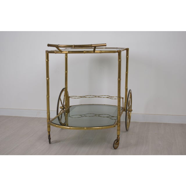 Gold Brass and Glass Trolley, Italy, 1970s For Sale - Image 8 of 17