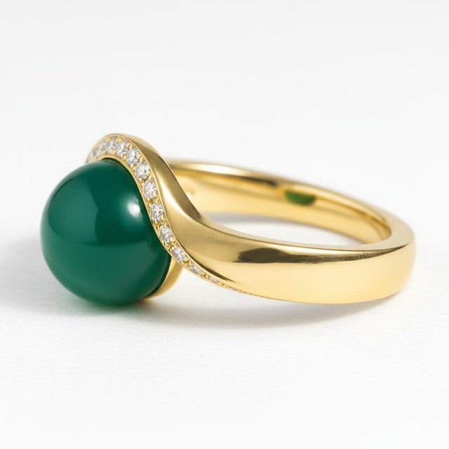 Green Wave Design Green Onyx and Topaz Ring in Silver, Gold, Size 6 For Sale - Image 8 of 9