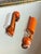 Vintage statement clip on earrings designed in a bold Mod geometric style featuring a color block construction in high...