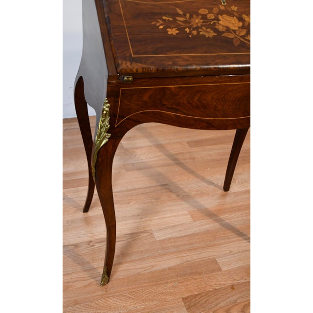 Late 19th Century 1880s Antique French Louis XV Walnut & Satinwood Inlay Secretary Ladies Desk For Sale - Image 5 of 18