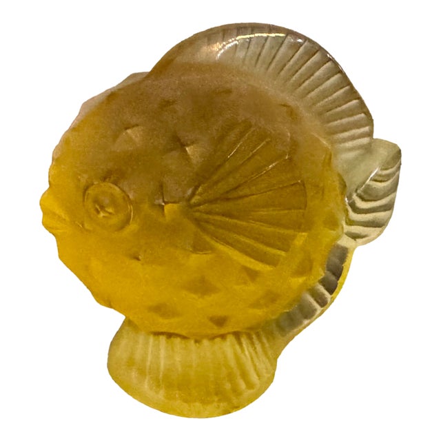 Lalique Amber Crystal Pufferfish Figurine For Sale