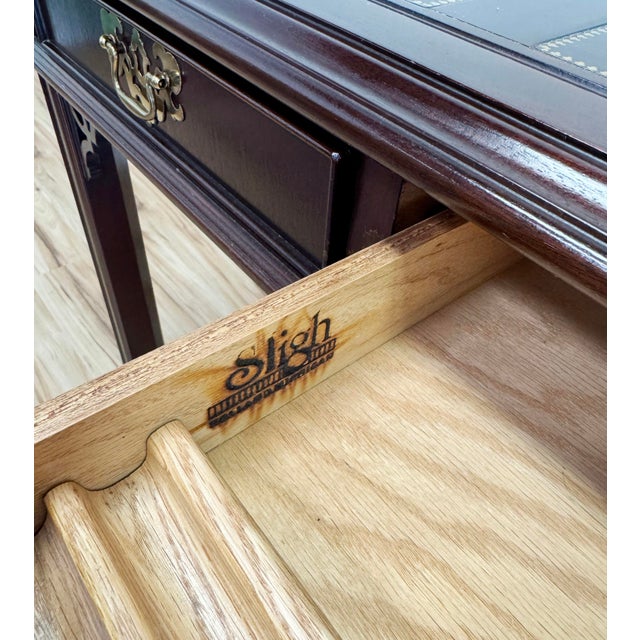 Vintage Sligh-Lowry Chippendale Style Leather Top Mahogany Executive Desk For Sale - Image 12 of 12