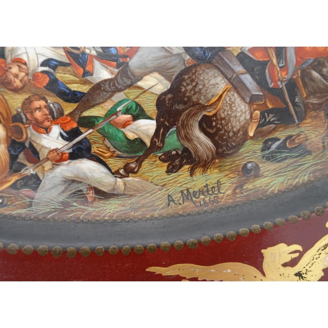 Traditional Large Hand-Painted Wall Charger Plate Depicting Waterloo Battle with Napoleon by Jean Antoine Mertel, 1866 For Sale - Image 3 of 18