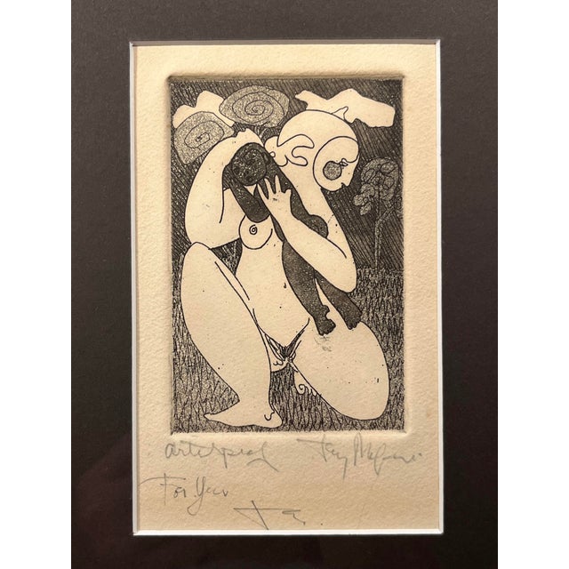 Vintage circa 1960s etching by Tony Mafia (Robert Lee Alderson), a distinctive American artist associated with the Los...