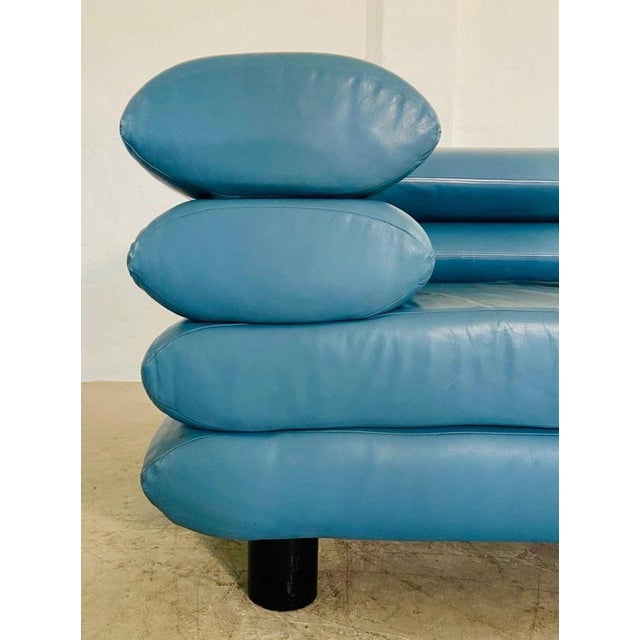 1980s Vintage Postmodern Swedish Turquoise Leather Stacked Sofa, 1980 For Sale - Image 5 of 18