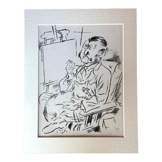 Vintage 1939 Print in 11x14 Mat, Ready to Frame: "Self-Portrait" by George Grosz For Sale