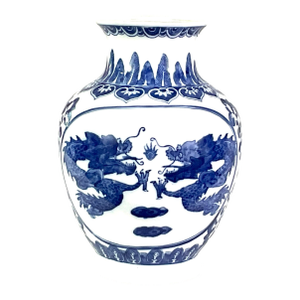 Large 1950s Heavy Porcelain Mid Century Chinese Four Dragons Vase