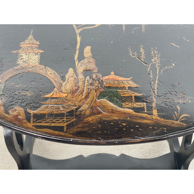 Chinoiserie Black Lacquer Oval Side Table Early 20Th. Century. For Sale In West Palm - Image 6 of 12