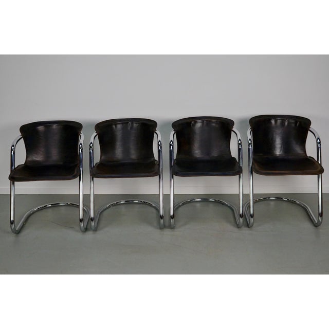 Brown Leather Dining Chairs, 1970s, Set of 4 For Sale - Image 17 of 17