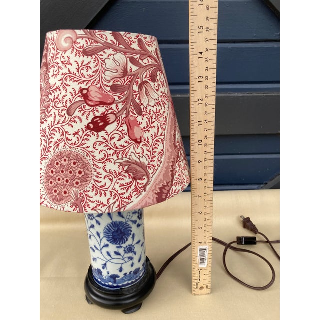 Vintage Blue&White Lamp With Custom Shade For Sale In Philadelphia - Image 6 of 9