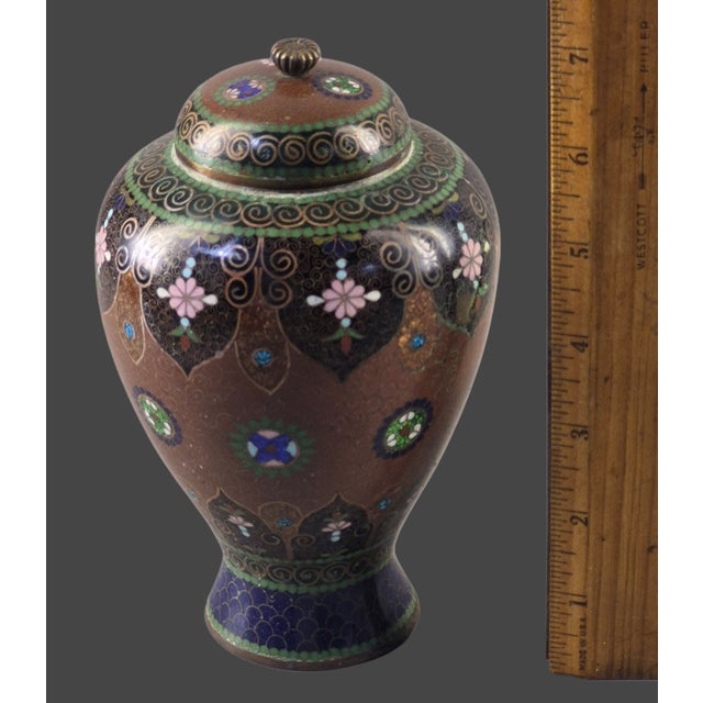 Metal Vintage Japanese Meiji Cloisonné Enamel Floral Covered Jar For Sale - Image 7 of 13