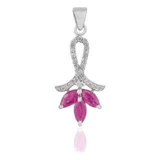 Three Stone Marquise Ruby & Diamond Pave Bail Pendant in Sterling Silver - Carat and her For Sale