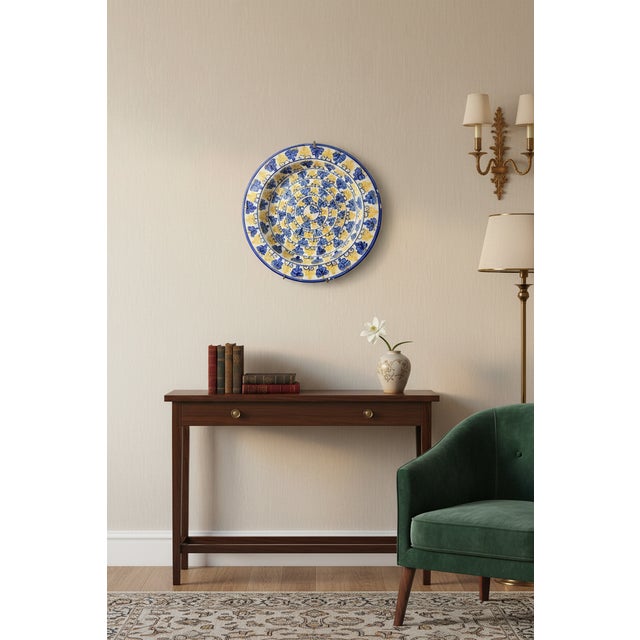 Yellow Vintage Hand-Painted Portuguese Ceramic Decorative Wall Plate For Sale - Image 8 of 8