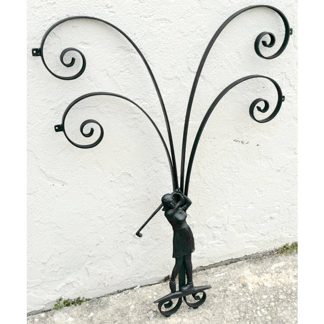 1960s Hollywood Regency Wrought Iron Lady Golfer Exterior/Interior Wall Sculpture For Sale - Image 5 of 12