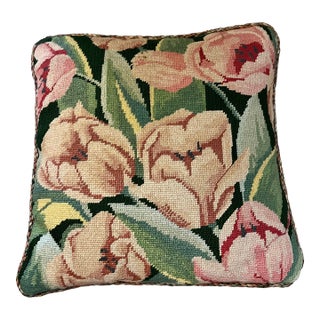 Vintage Floral Needlepoint Pillow For Sale