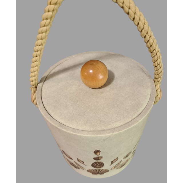 Vintage Nautical Coastal Sealife Rope Handle Wood Knob Ice Bucket For Sale - Image 4 of 7