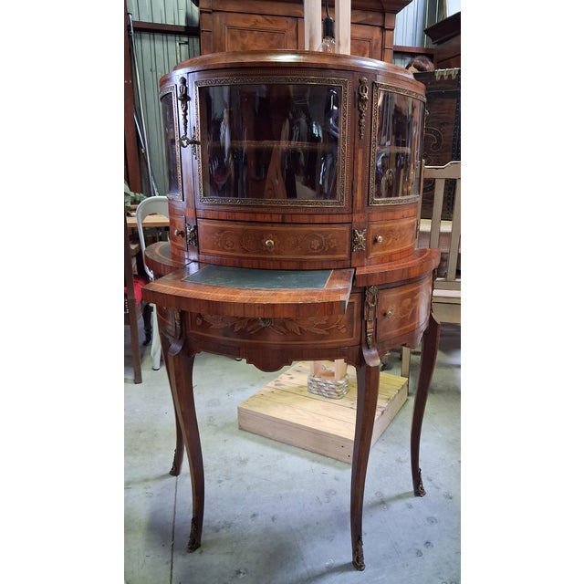 Louis XV Marquetry Desk and Display Cabinet, 1890s For Sale - Image 5 of 10