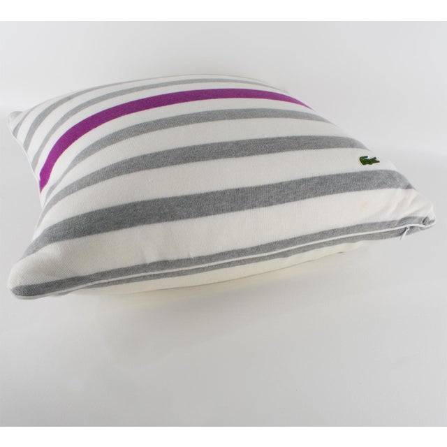 Contemporary Lacoste Paris Gray and Fuchsia Tennis Stripe Knitted Throw Pillow For Sale - Image 3 of 9