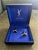 Rare YVES SAINT LAURENT "YSL" Gold Plate Cufflinks In Original Blue Velvet Case For Sale - Image 17 of 18