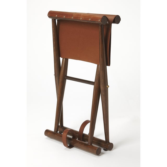 Wood Sutton 23.5 in. W Rectangular Leather and Wood Folding Accent Stool, Brown For Sale - Image 7 of 8